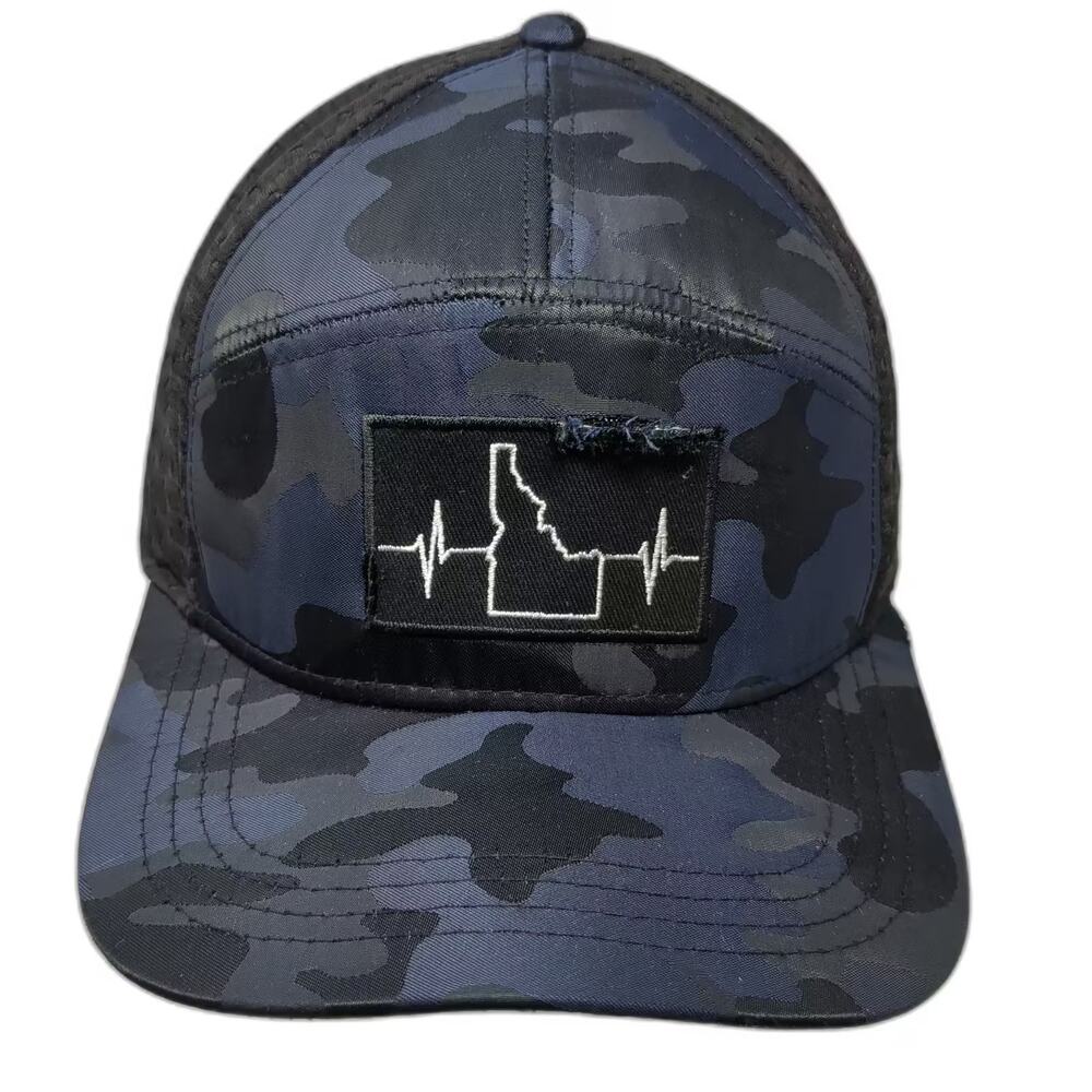 The Heartbeat Brand Idaho Heartbeat Camo Trucker Hat Blue OS Snapback Eagle Mesh